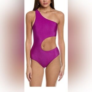 Zadig and Voltaire crinkle one shoulder swimsuit size 38 color prune